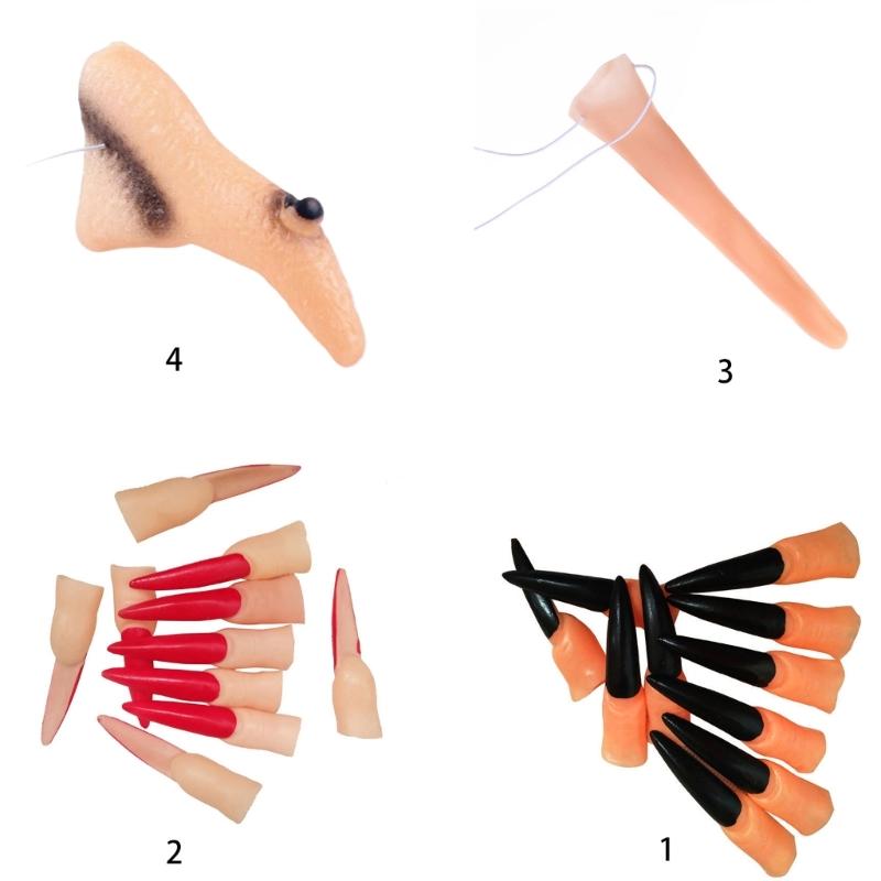 Witch Fingers Nails Halloween Costume Props Fake Witch Nose for Party Club