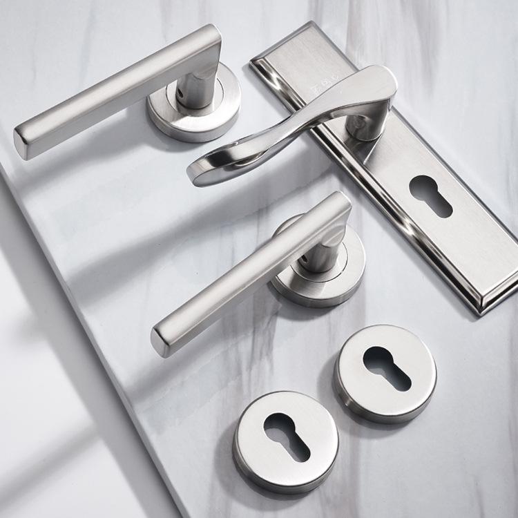 Stainless Steel Silent Indoor Bedroom Door Lock with Handle, Universal Fit for Solid Wood Doors