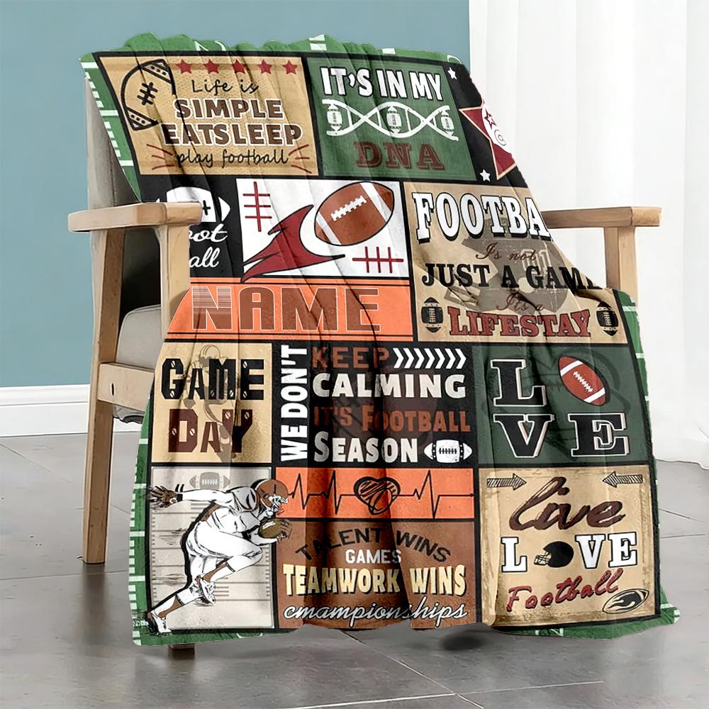 Rugby Style1 Customize Text Blanket Lightweight Customizable Blanket Soft & Cozy for Home Decor Sofa Living Room Bedding All-Season Use