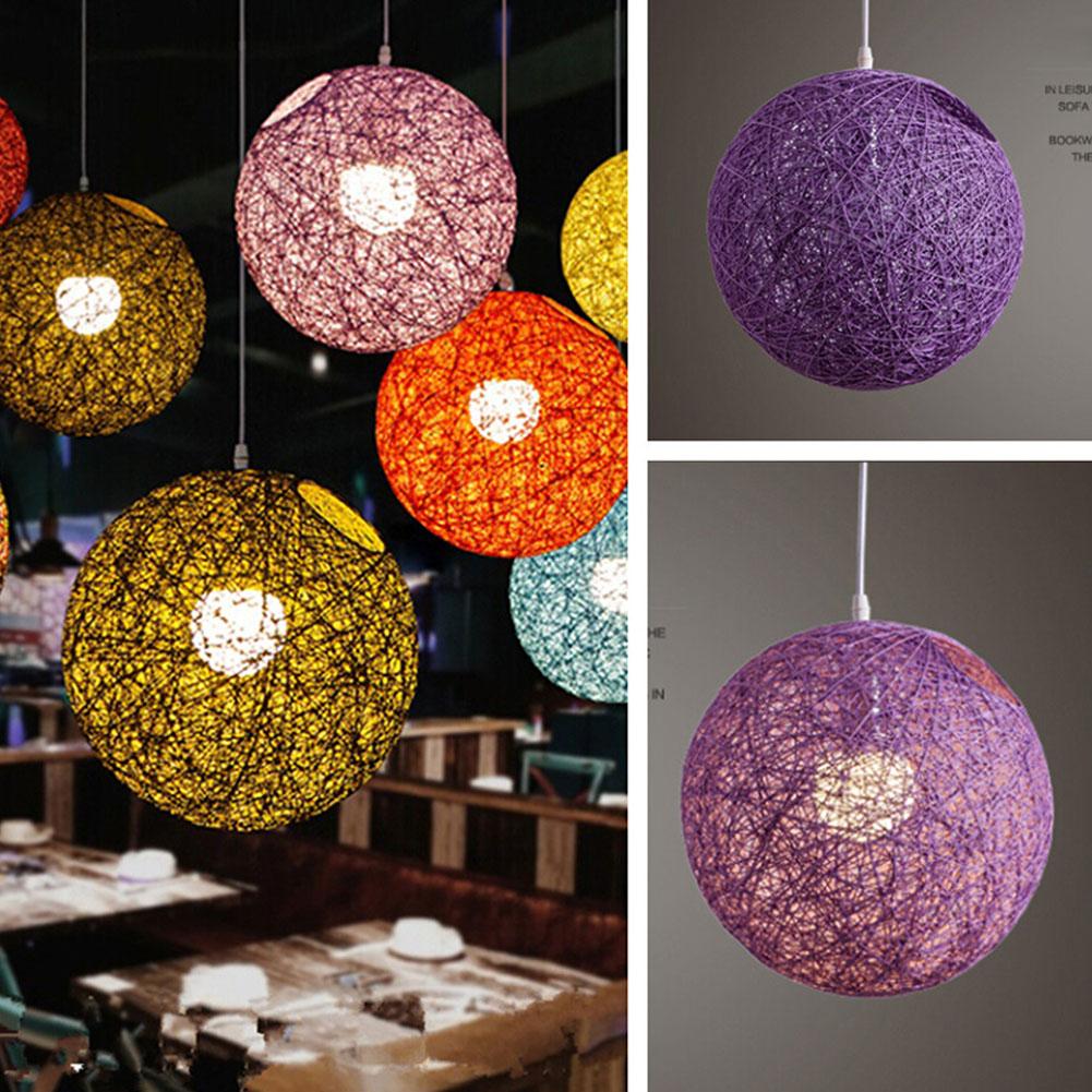 20cm Rattan Ball Lampshade Light Case Hanging Pendant (No Light Source) with E27 Suspension Wire & Round Sucking Disk