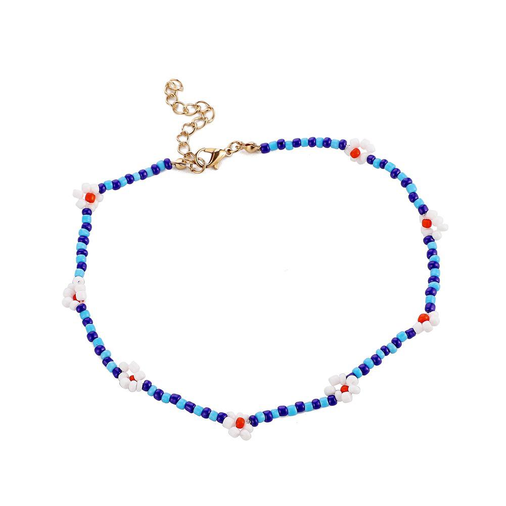 Women's Necklace Bohemian Style Handmade Seed Bead Woven Small Flower Color Clavicle Necklace
