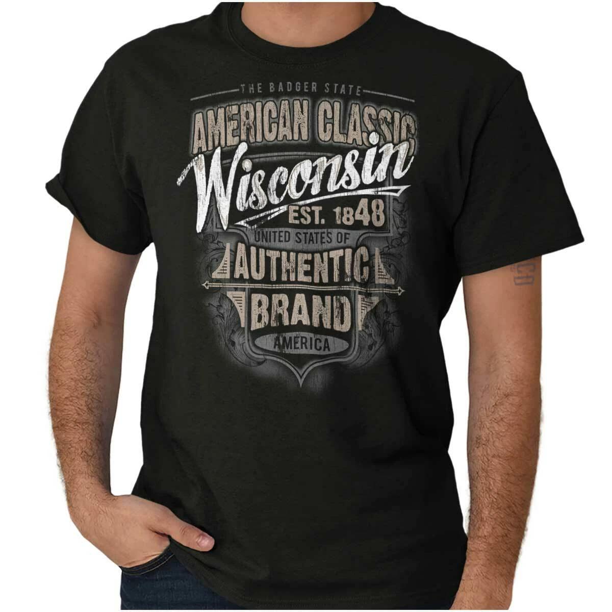 Wisconsin American Souvenir Country WI USA Adult Short Sleeve Crewneck Tee S