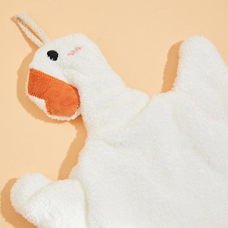 2Pack Hanging Gooses Shape Hand Towels Soft Corals Fleece Absorbent Kids Cleaning Wipe for Bathroom Kitchen Towel
