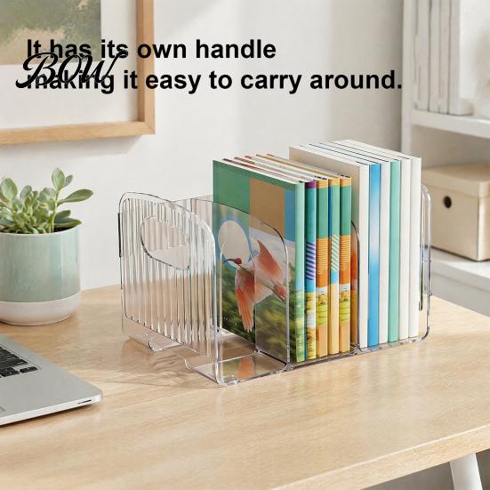 Space Saving Book Stand for Students Clear Magazine Holder, 3/4-Compartment Desk Organizer, Vertical Bookend File Multifunctional Storage Box