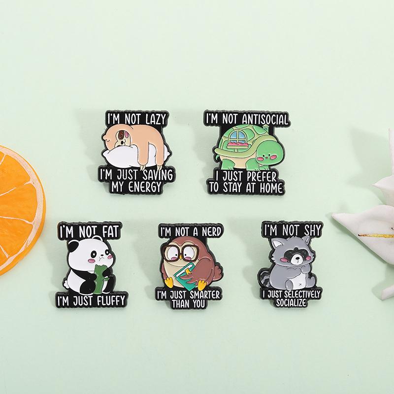 I'm Not Lazy I'm Just Saving My Energy Enamel Pins Social Anxiety Cute Turtle Raccoons Sloth Brooches Lapel Badge Jewelry Gifts