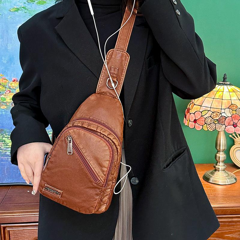 Nuova Borsa Petto da Donna alla Moda con Texture Borsa a Tracolla in Morbida Pelle Zaino Business Casual Borsa per Cellulare