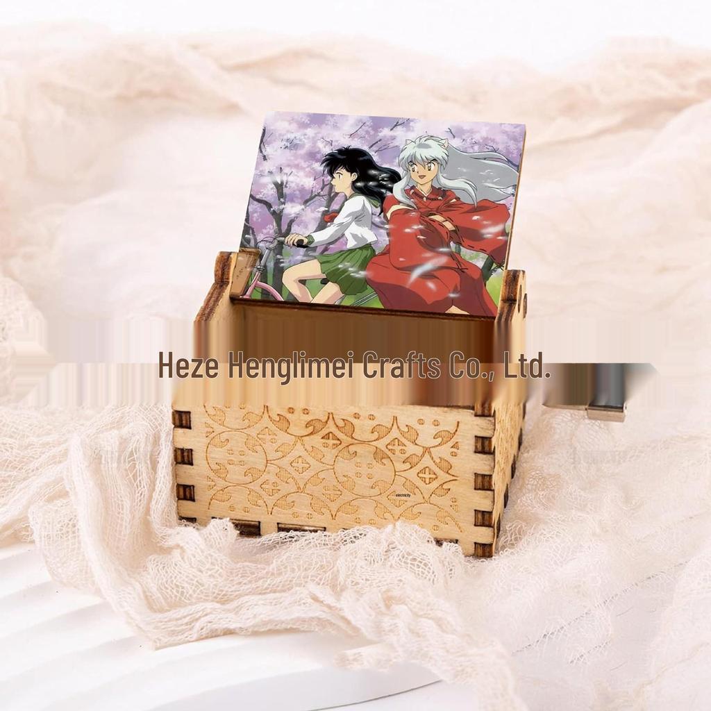 Hand-Painted Wooden Inuyasha Music Box - Hand-Crank Mini Box Gift for Kids