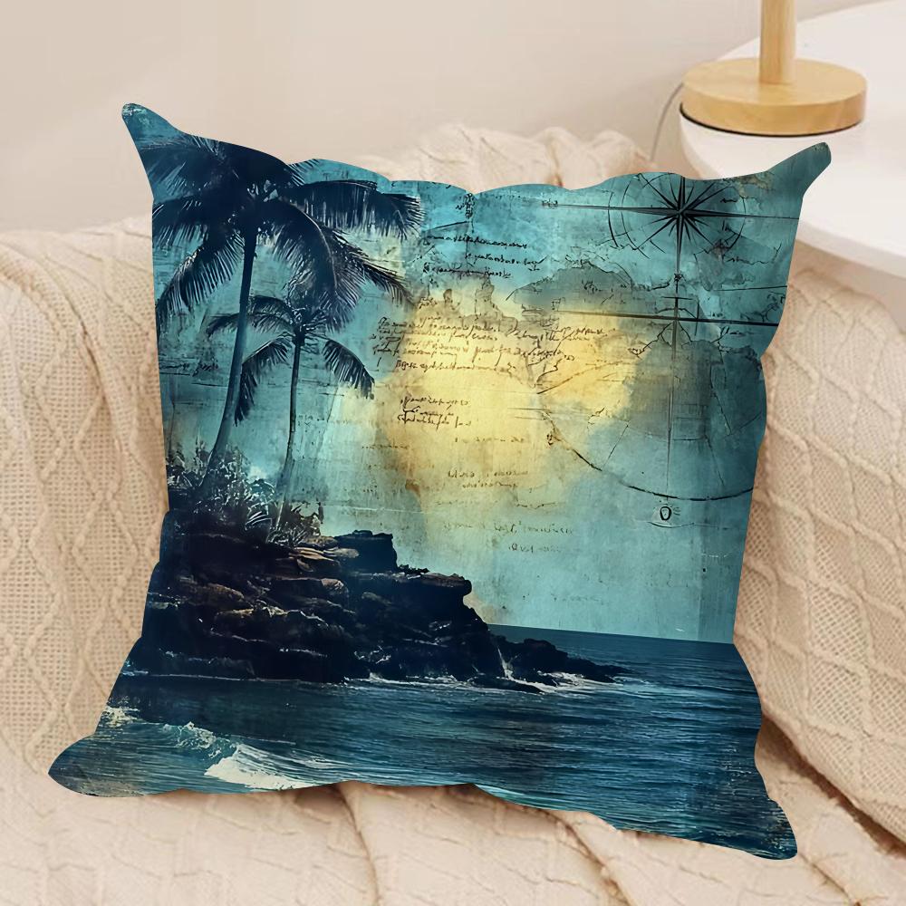 The Retro Age Of Navigation Cushion Cover Silky Short Plush Invisible Zipper Dustproof Sofa Pillow Case For Home Decor