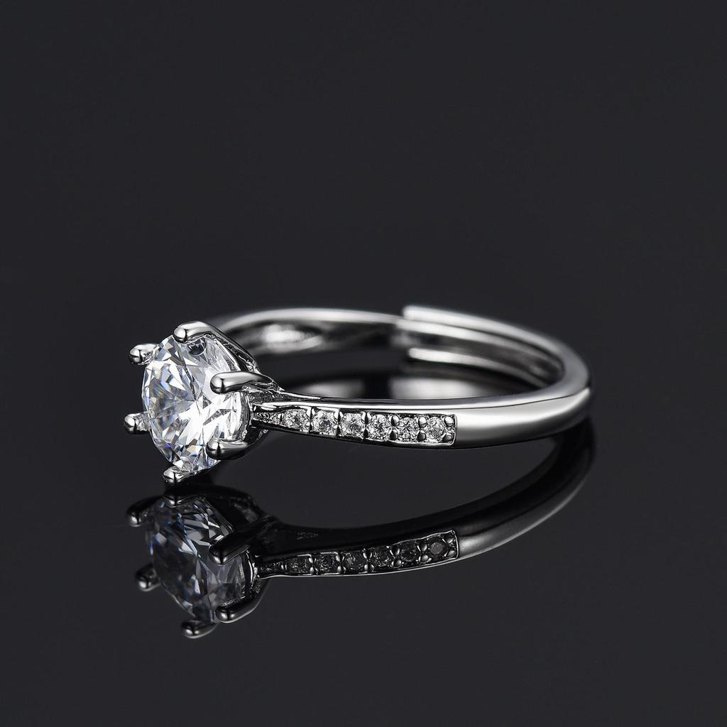 Women's Adjustable Six-Prong Simulated Diamond Engagement Ring