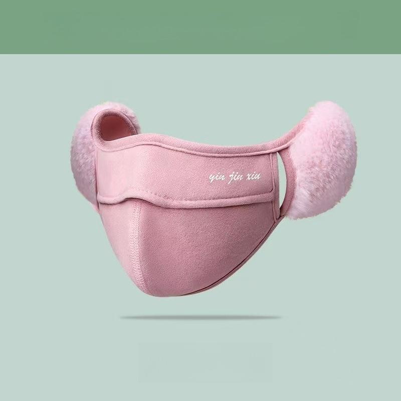 Winter Warm Windproof Mask with Fluffy Ear Covers - Thick Dustproof Breathable Mouth Cover Half Face Earflaps