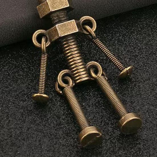 Metal Robot Keychain Vintage Movable Joints Screw Robot Key Ring Pendant