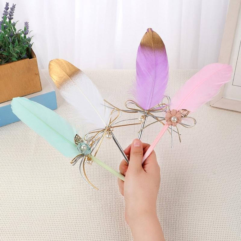 Antiqued Feather Ballpoint Pen Multipurpose Feathered Signing Pen for Student Adult Daily Writing Note Taking Journaling