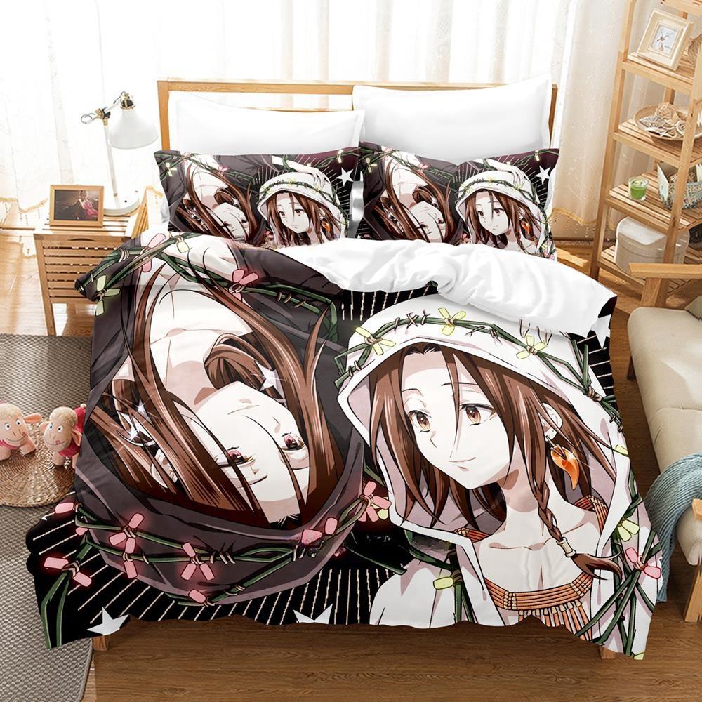 Persönlichkeit 3D-Druck Shaman King Bettwäsche-Set Cartoon Anime dreiteiliges Set Erwachsene Kind Schlafzimmer Bettbezug-Sets Heimtextilien