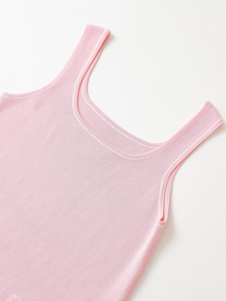 2025 Summer Women's French Sweet Casual Knit Sleeveless Dress with Pocket Brooch