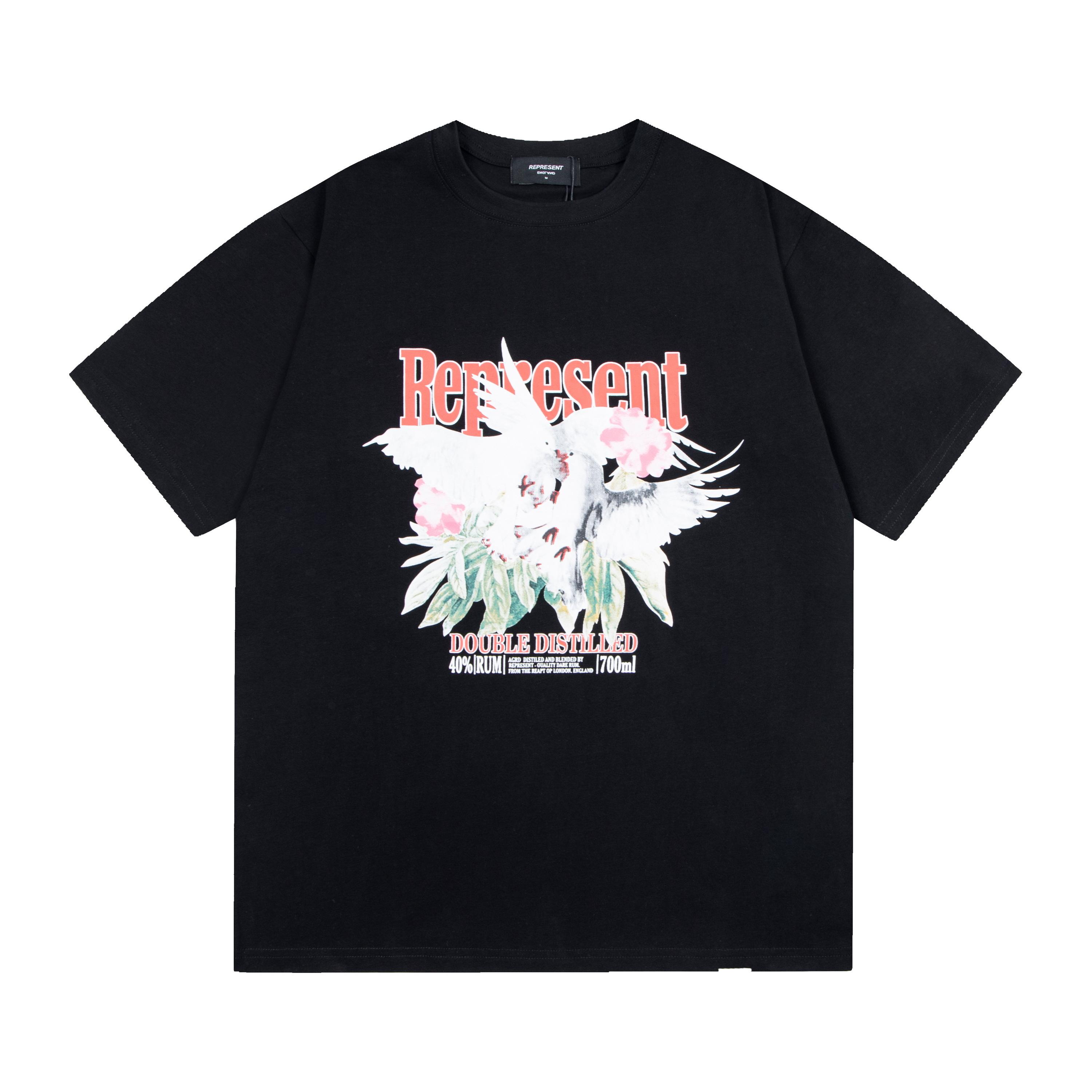 Summer Men s and Women s Represent Double Distilled Dove T-Shirt Streetwear Casual Tee S чёрный