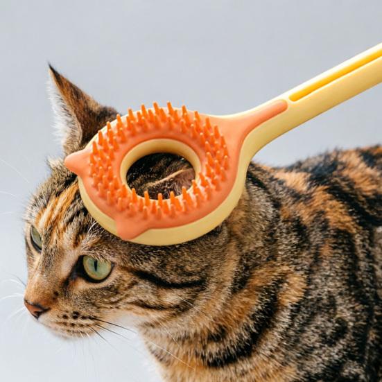 Retractable Cat Back Scratcher, Long Handle Cat Face Massager, Double-Sided Massage Head, Gentle Grooming Tool, 2-in-1 Cat Wand Toy for Indoor Cats