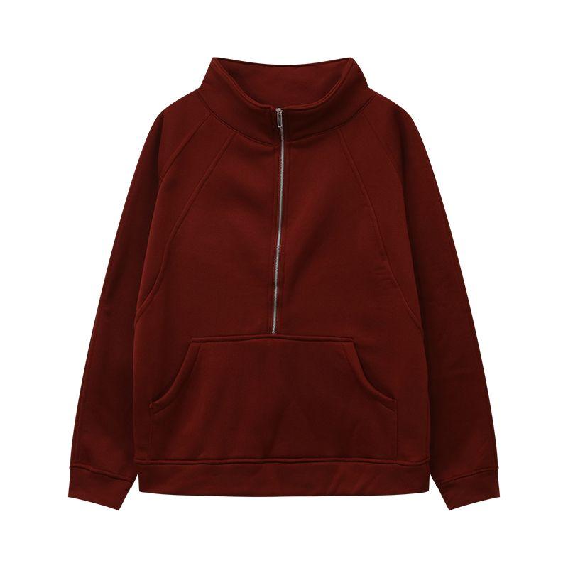 

Мода Весна Новый Студент Мода Серый Наполовину на молнии Воротник-стойка Флисовая подкладка Утепленный Повседневный С длинным рукавом Свитер Пальто Женский Burgundy L