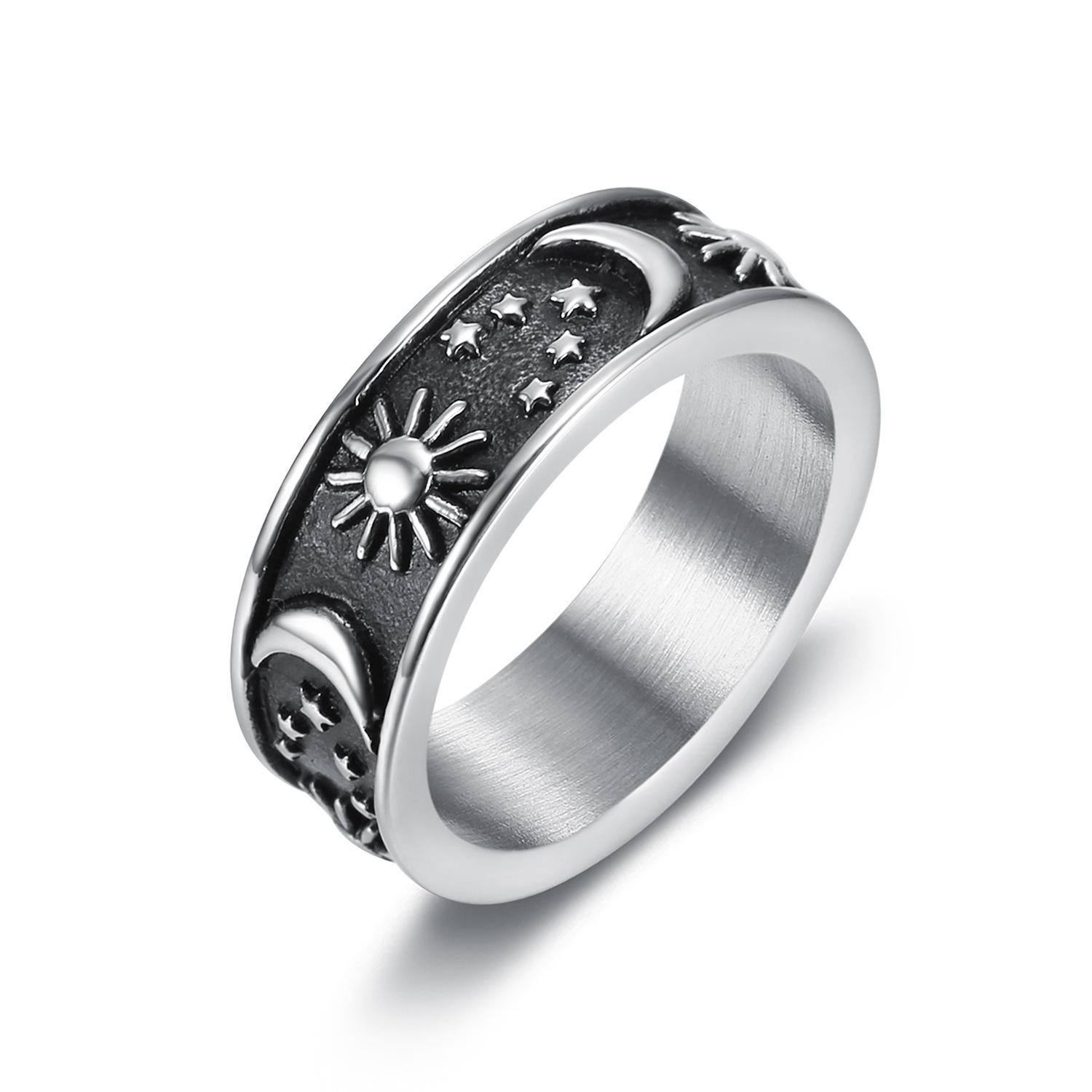 Stainless Steel Star Moon Ring Couple Matching Celestial Jewelry Ins Style  7