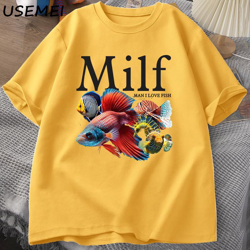 Unisex I Love Fish MILF TShirt Funny Fish Lover TShirt Unisex FisherUnisex Cotton Unisexs TShirt Harajuku Street Top Fitness Streetwear