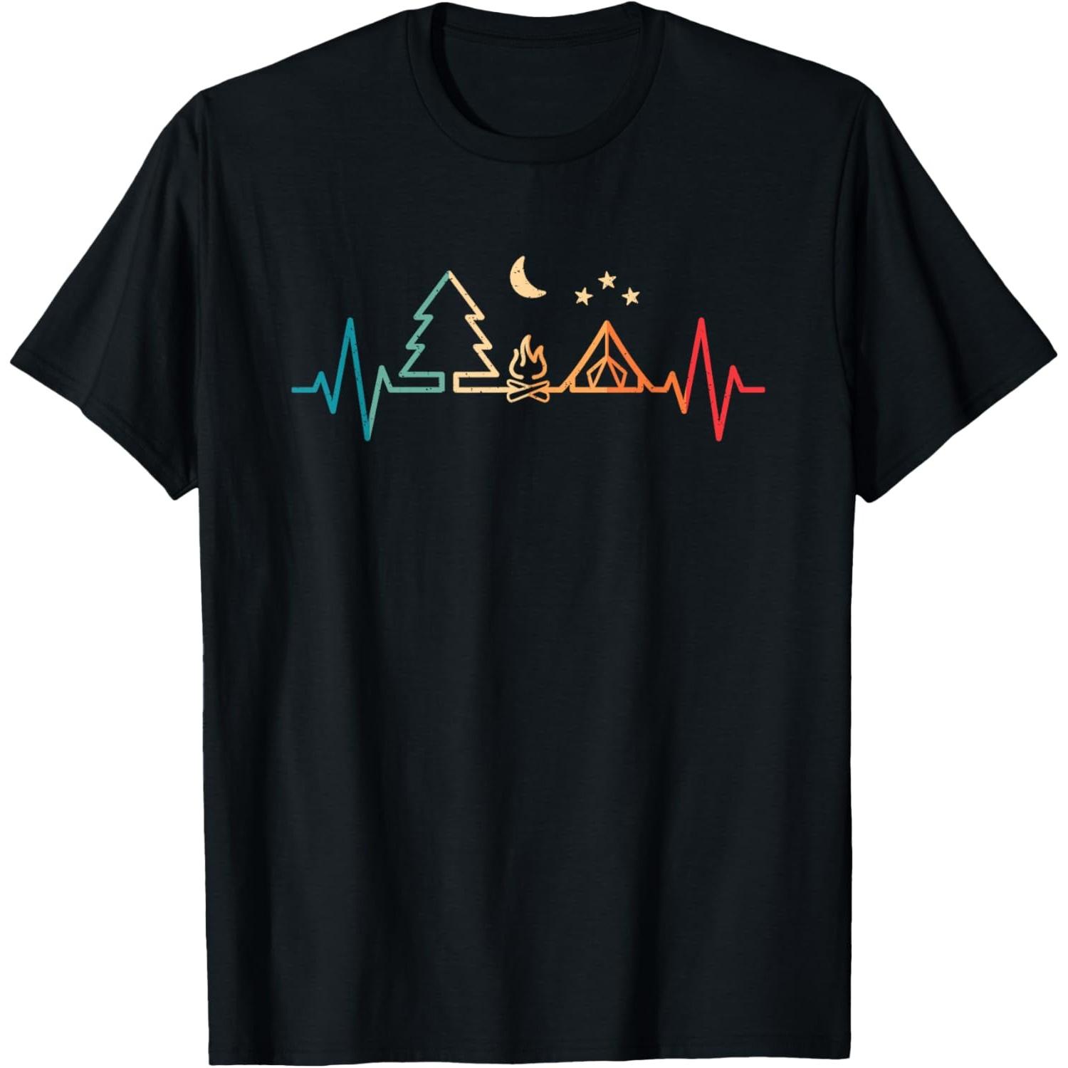 

Retro Camping Heartbeat Nature Camper Hiking Men Boys TShirt XXXXXL чорний