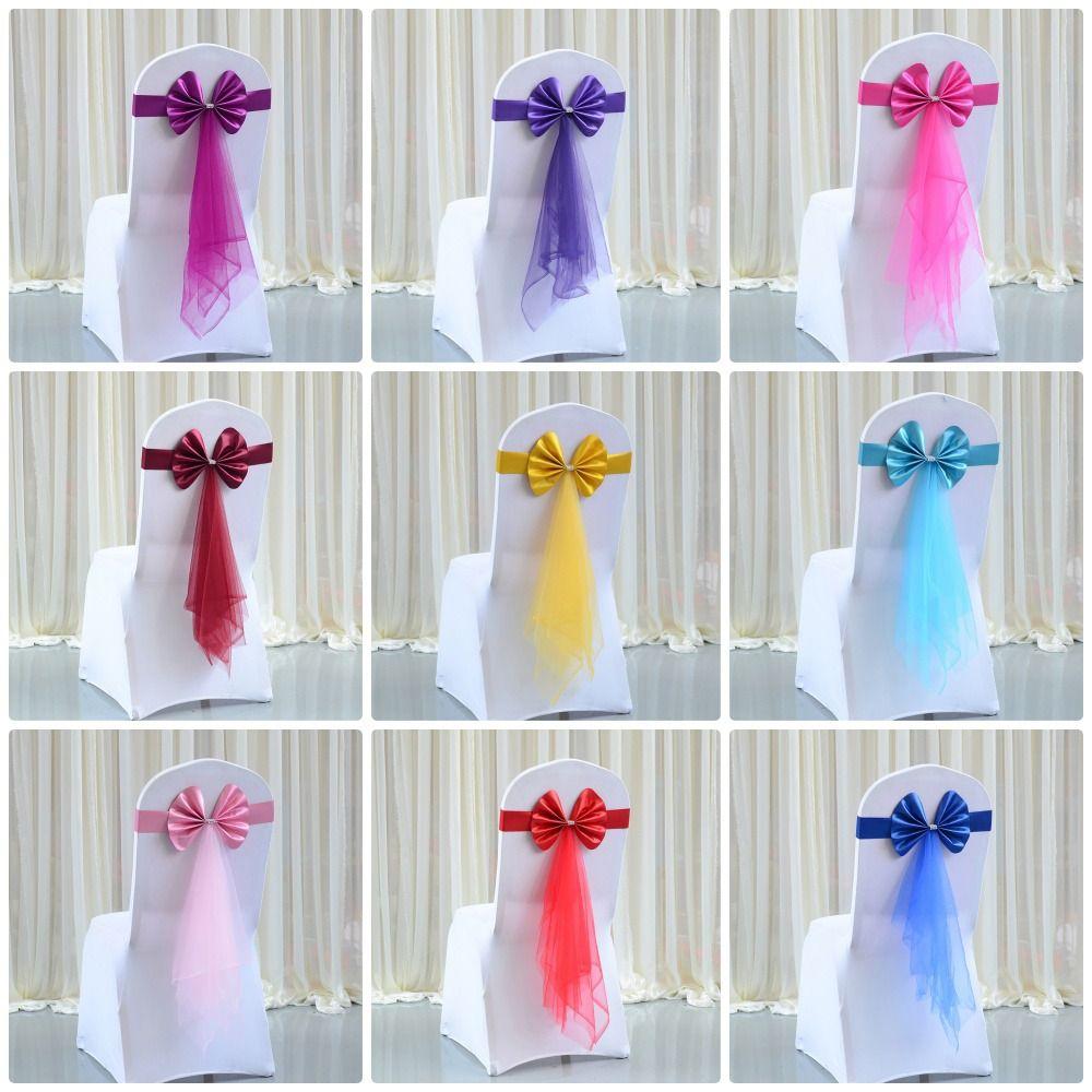 1Pcs Multi Color Chair Bandage Bowknot with Elastic Band Chair Sash Decoration Bow Knot Tie Wedding Chair Ribbon
