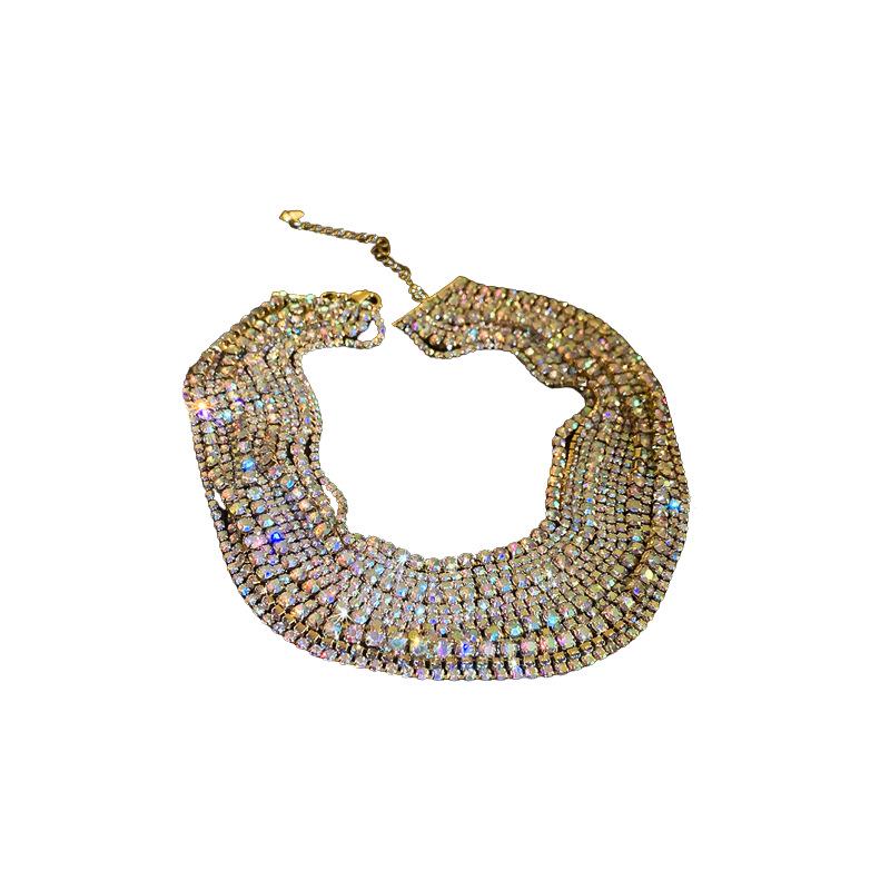 Wykwintny wielowarstwowy kolorowy naszyjnik choker z diamentami - europejska i amerykańska moda high-end