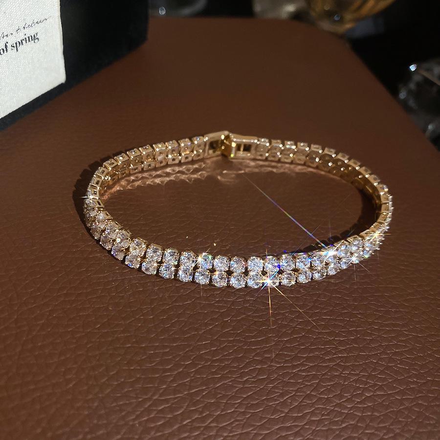 

Элегантный геометрический браслет с двойным рядом цирконов: Роскошные, Модные Украшения для Женщин