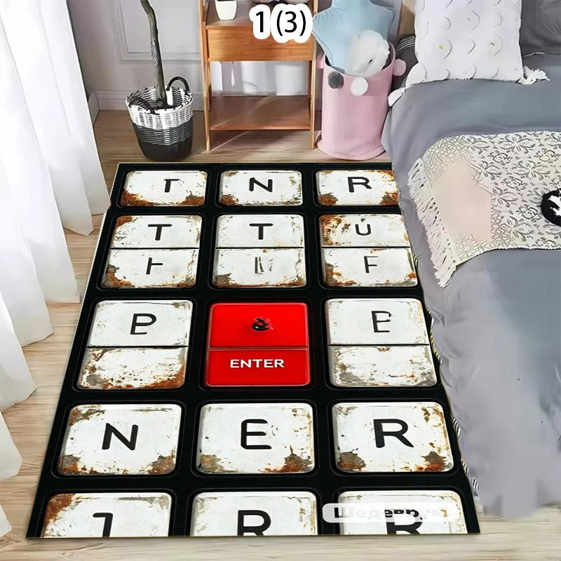 

Area Rug Non-Slip 2D Keyboard Keycap Pattern Carpet Colorful Gaming Decor for Bedroom Game Room Office Washable Soft Floormat 40X60cm