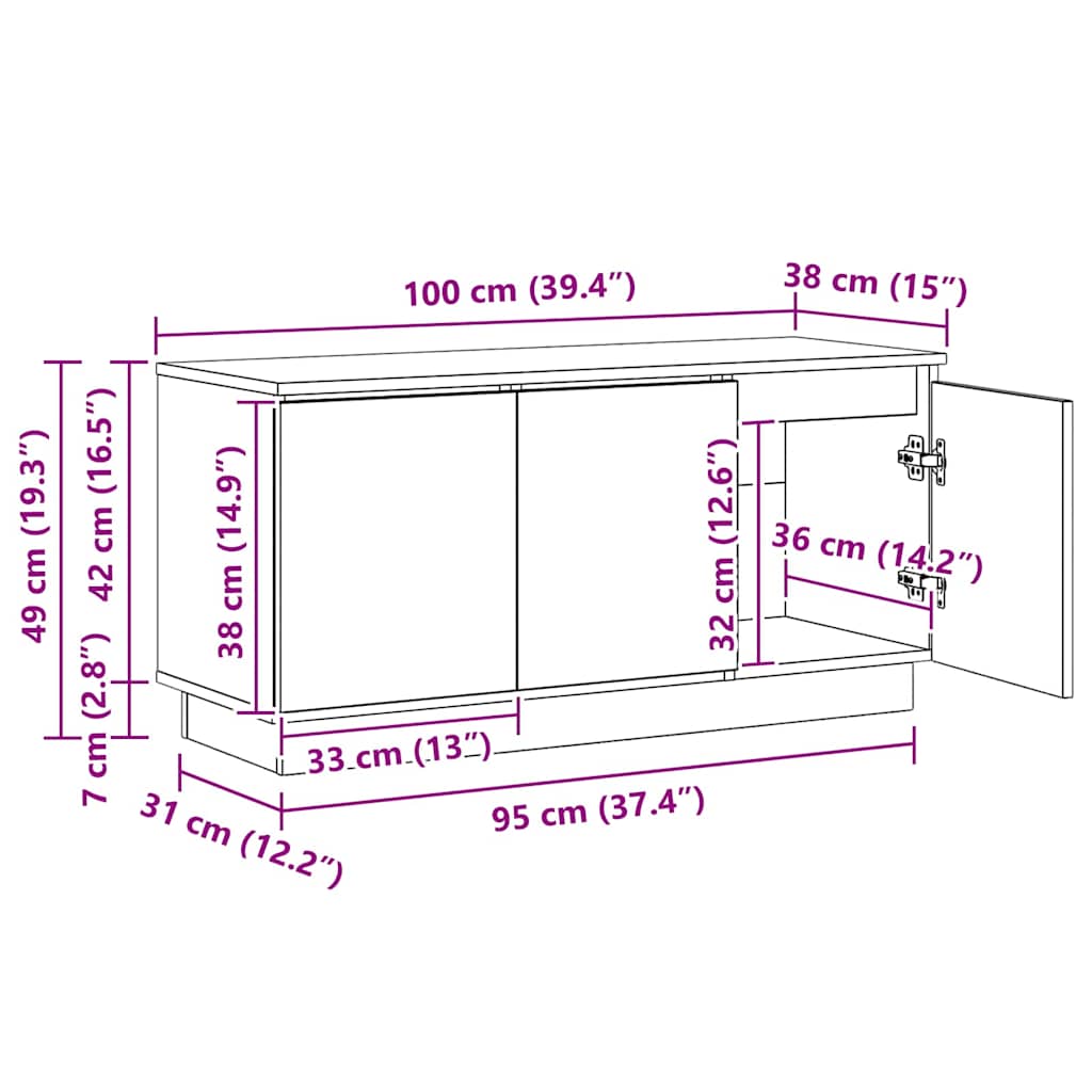 TV Cabinet in Sonoma Oak 100 x 38 x 49 cm Particleboard