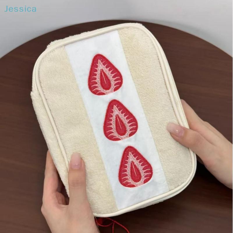 Süße Erdbeer-Sandwich-Aufbewahrungstasche | Flauschige Kosmetiktasche/Schreibwaren-Organizer für den täglichen Gebrauch