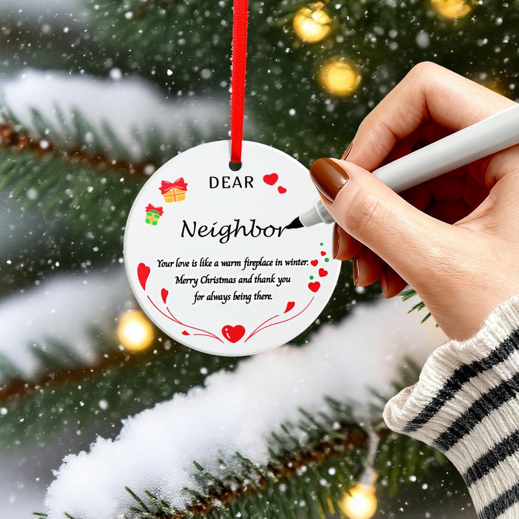 1 Ceramic Heart Christmas Pendant, DIY Christmas Tree Decoration Hanging, Can DIY Write Names, Christmas Gifts