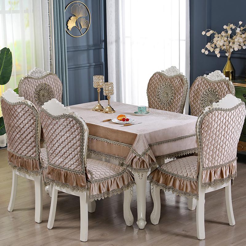 Toalha de Mesa de Flanela de Luxo Renda Quadrada Toalha de Mesa Bordada Capa de Cadeira Almofada de Cadeira de Jantar Para Sala de Estar Toalha de Mesa de Café