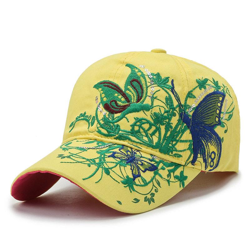 Spring and autumn new women's hat curved brim butterfly decorative baseball cap embroidery monochrome cap dome travel hat
