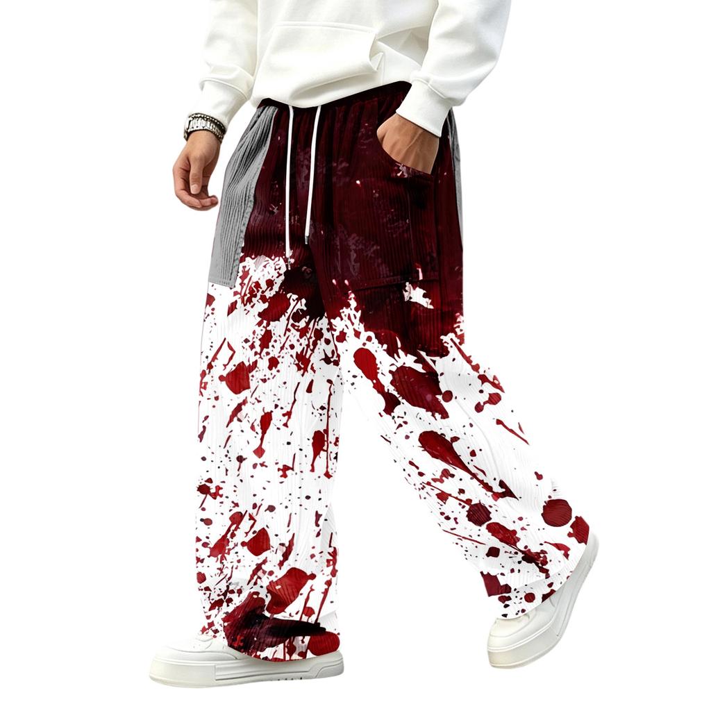 Men's Corduroy Casual Straight Leg Pants with Elastic Waistband and for Halloween