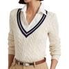 Polo Ralph Lauren SS23 Color Block Cable Knit V-Neck Pullover Sweater Women sweater Off-White 200902626-001