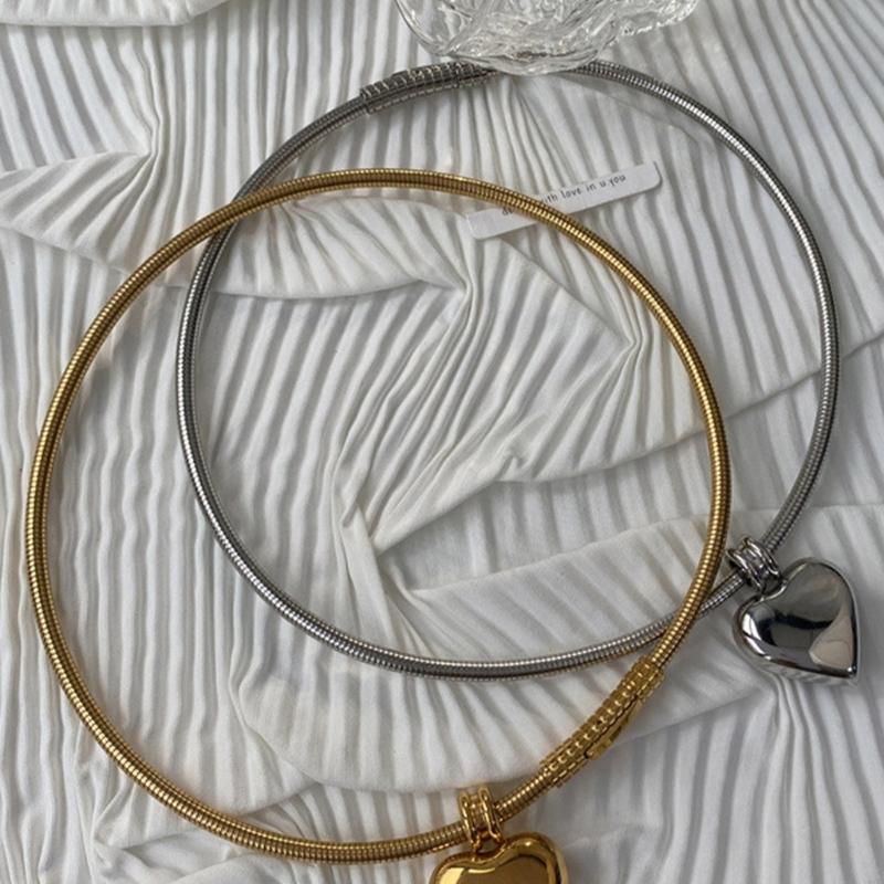 Stylish Heart/Sphere Shaped Pendant Neckchain Snake Bone Chain Clavicle Necklace Elegant Jewelry for Trendy Women Girls