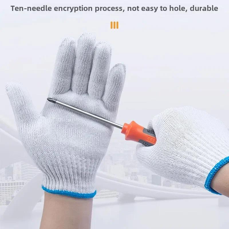 

10pcs Protective Gloves Cotton Thread Gloves Thick Nylon White Yarn Non-slip Wear Resistant Cotton Thread Labor Gloves 10pcs синій