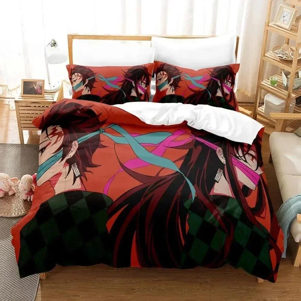 Comforter 3D Printed Anime Bed Sheet Demon Slayer Bedding Set Single Twin Full Queen King Size Bed Set Adult Kid Bedroom S