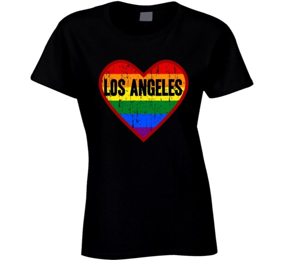 Los Angeles Gay Pride Rainbow Flag Lgbtq Queer Lesbian Love Heart Ladies T Shirt