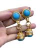 Elegant retro court style pearl pull earrings pendant, turquoise earrings, copper plated real gold earrings.