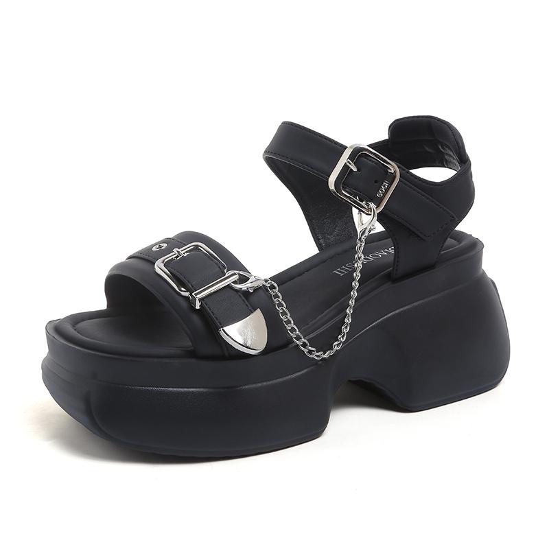 Fashion Ladies Shoes On Sale 2025 New One-word Buckle Women's Sandals Summer Open Toe Mid Heel Water Proof Concise Daily Sandals Women