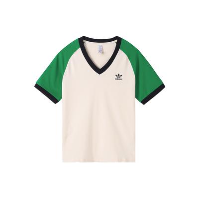 adidas Originals Adicolor 70s Vintage Series Colorblock V-Neck Pullover Short Sleeve T-Shirt Women Tops White IK7885