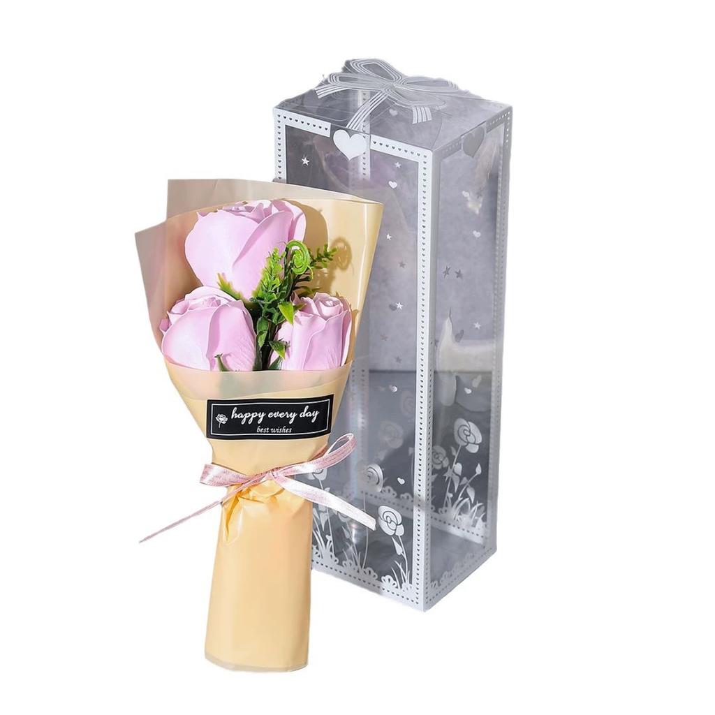 Elegante Bouquet di Fiori Rosa a 3 Teste Giorno di San Valentino Fiore Artificiale Festa della Mamma Compleanno Festa Nuziale Decorazione per la Casa