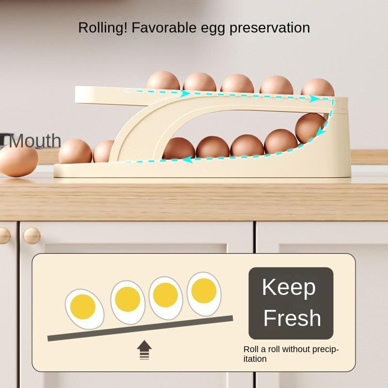 Rolling Egg Dispenser Refrigerator Egg Organizers Containers Storage Box Automatic Sliding Spiral Egg Holder Home Kitchen Gadget