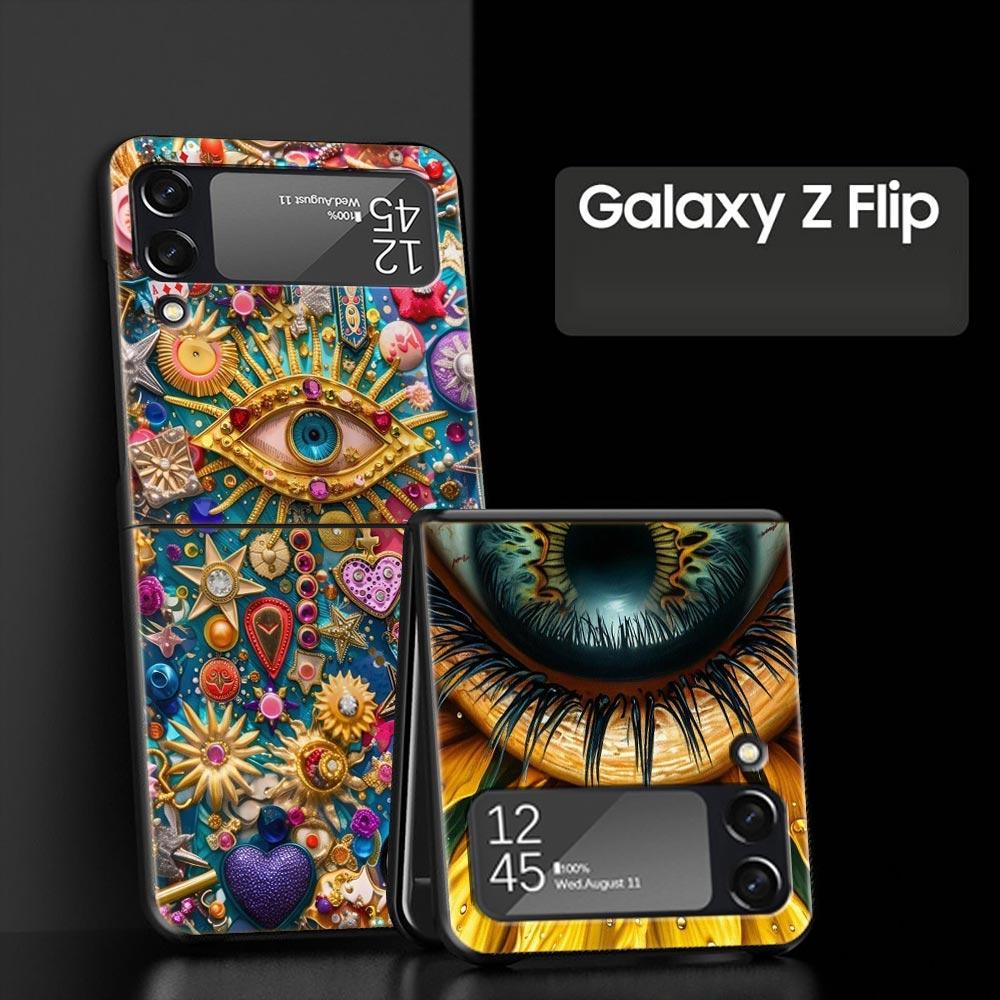 Fashion Eyelashes Eyes Hard PC Phone Case For Samsung Galaxy Z Flip 7 6 5 4 Black Cover For Galaxy Z Flip 3 Foldable Shell Capas