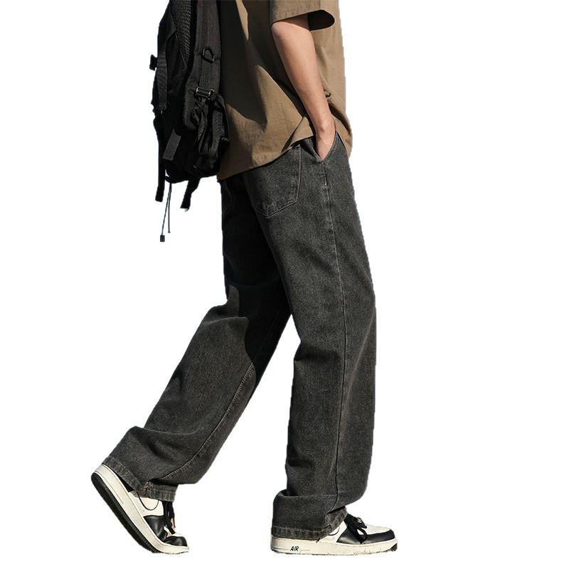 Spring and summer four seasons new retro wide-leg Hong Kong style loose straight wide-leg jeans men trendy Men