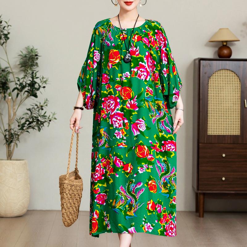 Eleganta Oversize-klänningar för kvinnor Plus Size Casual Sommar Långklänning Lös Vintage-kläder