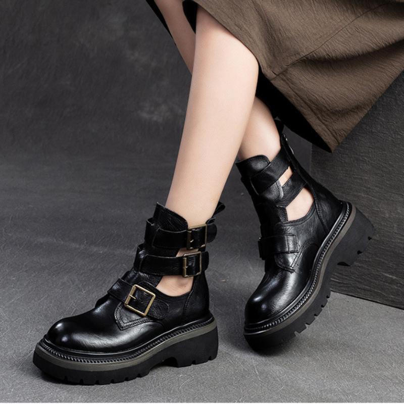 Johnature Römische Gladiator-Sandalen aus echtem Leder mit dicker Sohle, vielseitige modische Damenschuhe