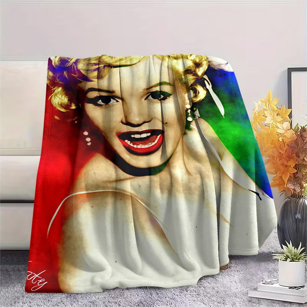 1PC Marilyn Monroe Print FlAannel Blanket, High quality Comfortable for All Seasons, Home Decor, Warmth and Comfort