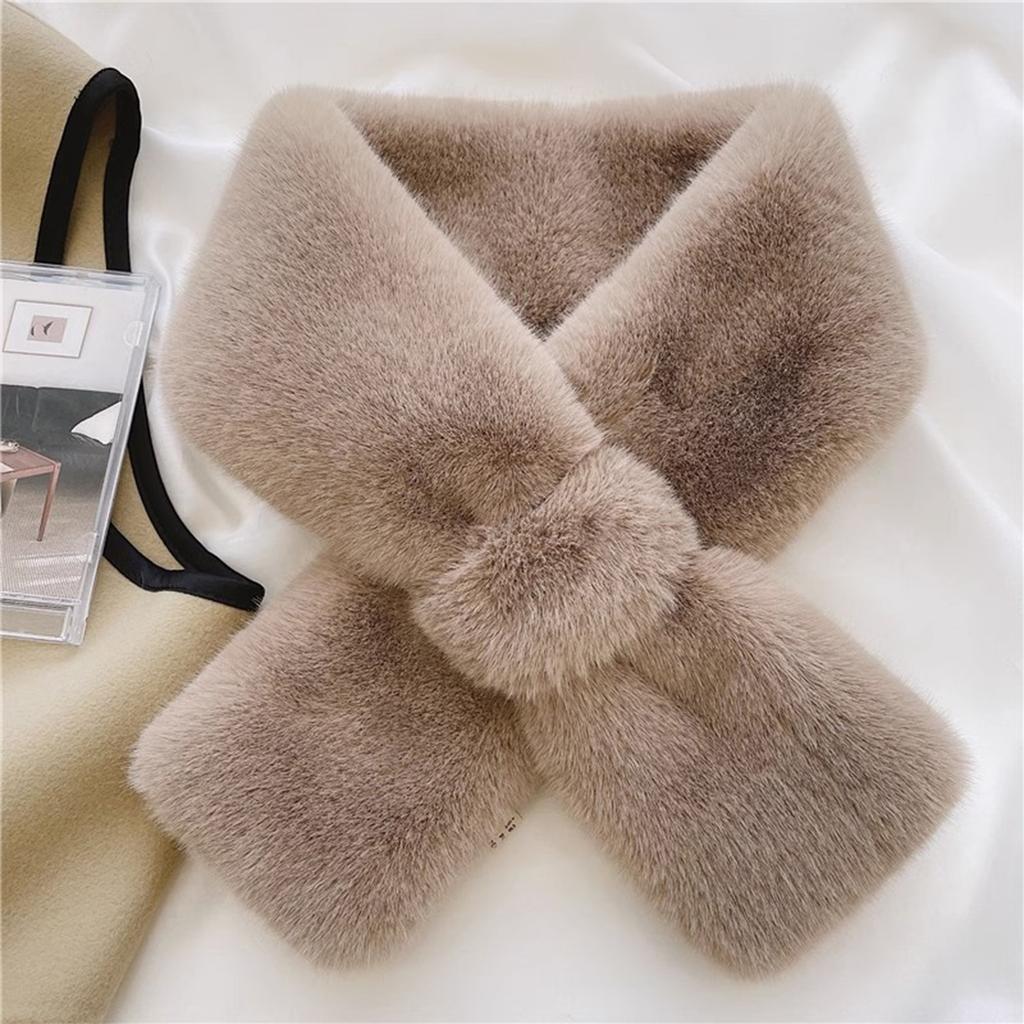 Ladies' Fashion Solid Color Plush Cross Scarf Neck Protector Cute Plush Thick Warm Neck